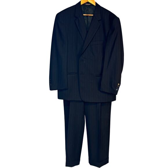 Evan Picone Pinstripe Worsted Wool 2 Piece Suit Blazer Coat Cuffed Pants 44S/W36 - Picture 1 of 16